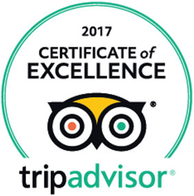 TripAdvisor Certificate of Excellence 2017 badge with its laurel wreath and owl logo