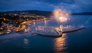 Lyme Regis Bonfire Night fireworks display over the harbour